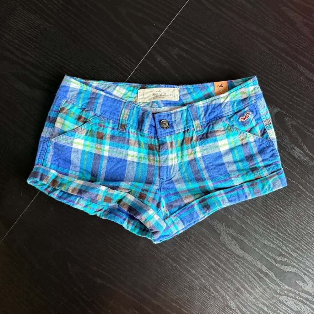 Hollister Sokal Stretch Blue Plaid Low Rise Shorts Size 25